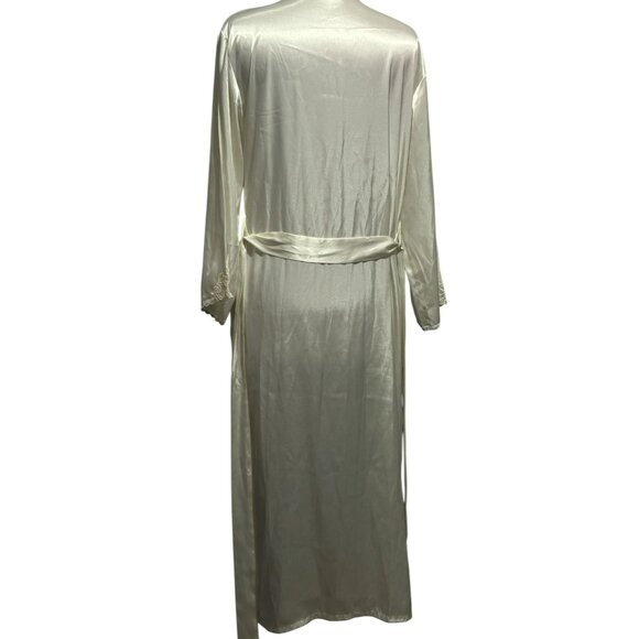 Jones New York Ivory Satin Lace Trimmed Wrap Robe Sz XS/S Maxi Bridal Pockets - Picture 5 of 7